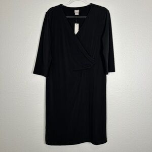 Chicos size 2 12/14 So Slimming wrap dress black knee length 3/4 sleeve modest